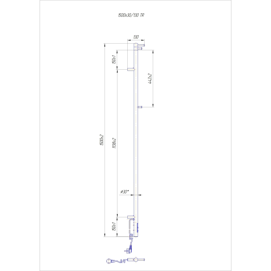 Радиатор за баня RAY 35W/230V 150x30 см IP44 неръждаема стомана/бял
