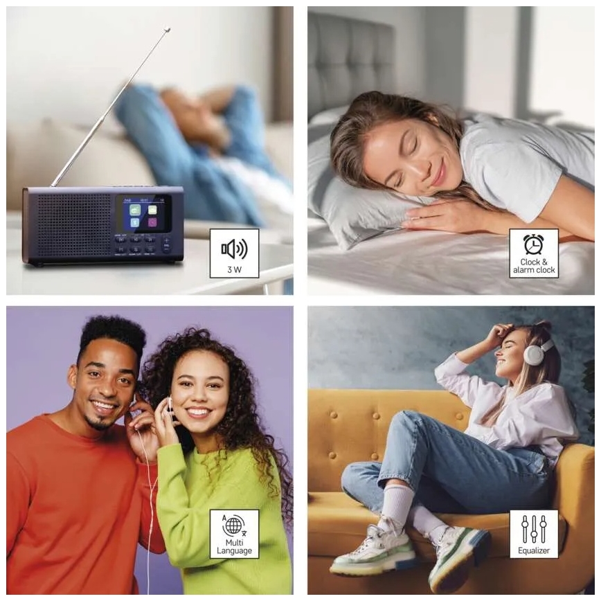 Радио DAB DAB+ FM 3W/5V/4xAA черно