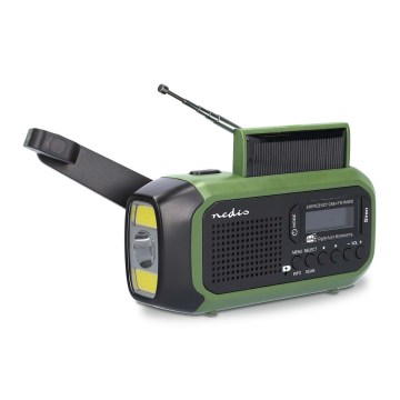 Радио DAB+/FM с манивела, соларен панел и LED фенер, 5V/2500 mAh, зелен/черен