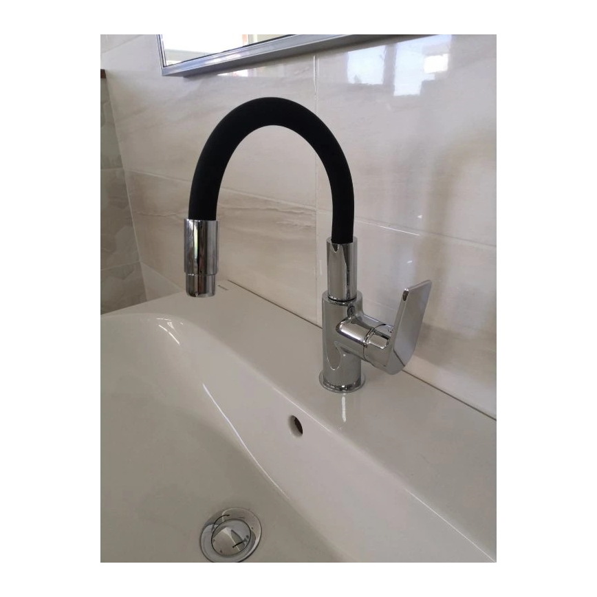 RAV Slezák CO119.0/15 - Смесител за мивка с гъвкав чучур COLORADO 25 см черен/лъскав хром