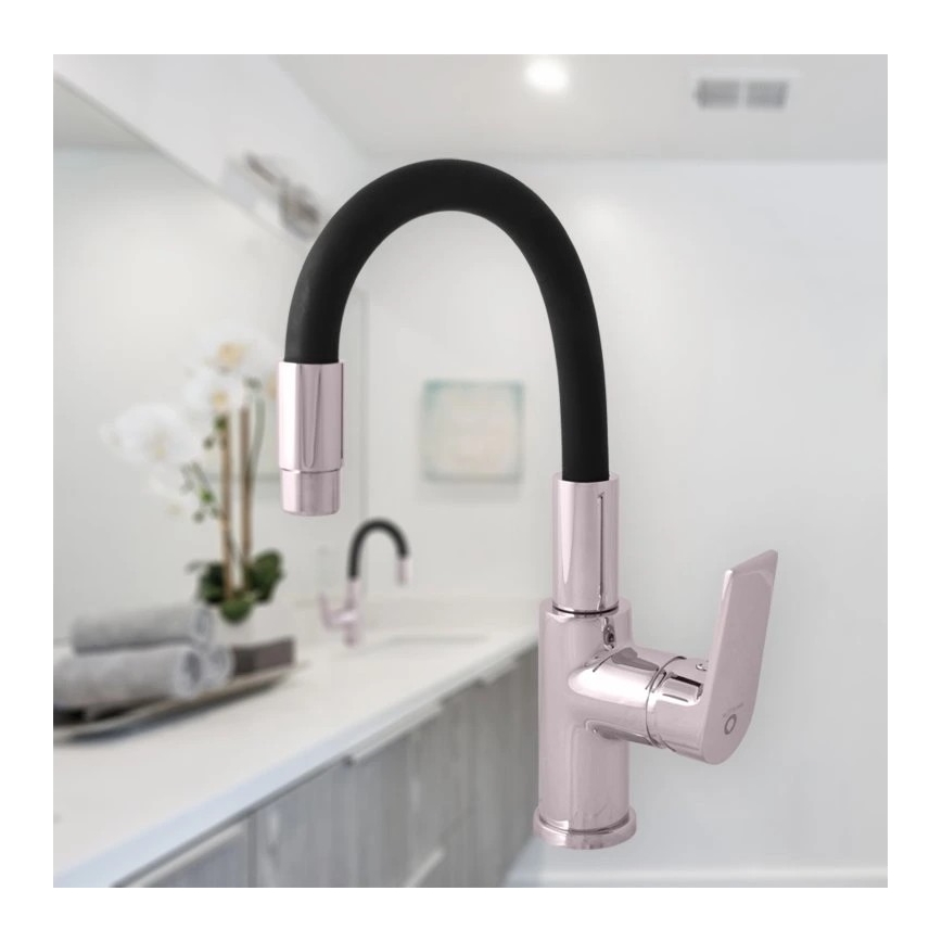 RAV Slezák CO119.0/15 - Смесител за мивка с гъвкав чучур COLORADO 25 см черен/лъскав хром