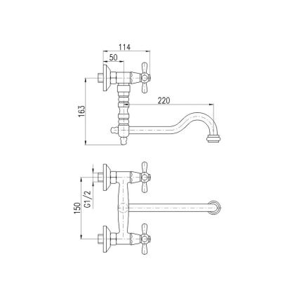 RAV Slezák MK101.5/29SM - Смесител за мивка/умивалник MORAVA RETRO 16,3 cm, античен месинг