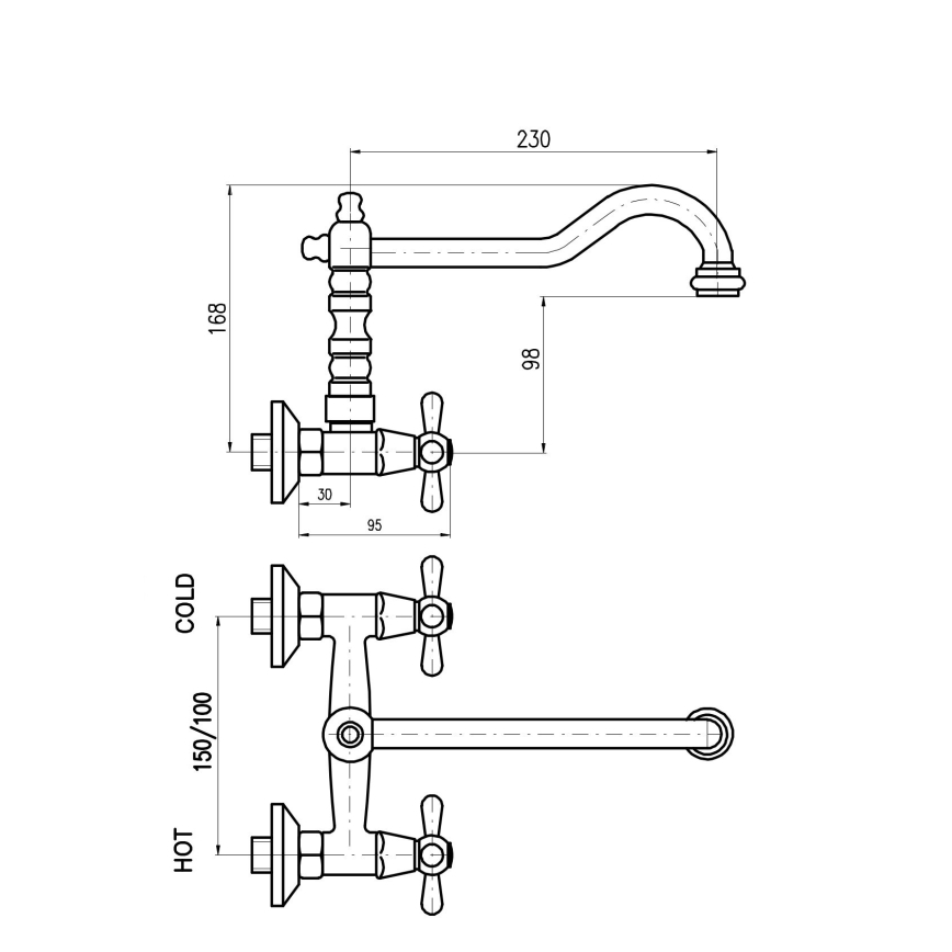 RAV Slezák MK102.5/28SM - Смесител за мивка/умивалник MORAVA RETRO 16,8 см, античен месинг