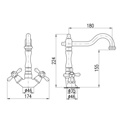 RAV Slezák MK121.0/8CMATSM - Смесител за умивалник + изпускател MORAVA RETRO 22,4 cm черен/месинг