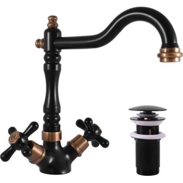 RAV Slezák MK121.0/8CMATSM - Смесител за умивалник + изпускател MORAVA RETRO 22,4 cm черен/месинг