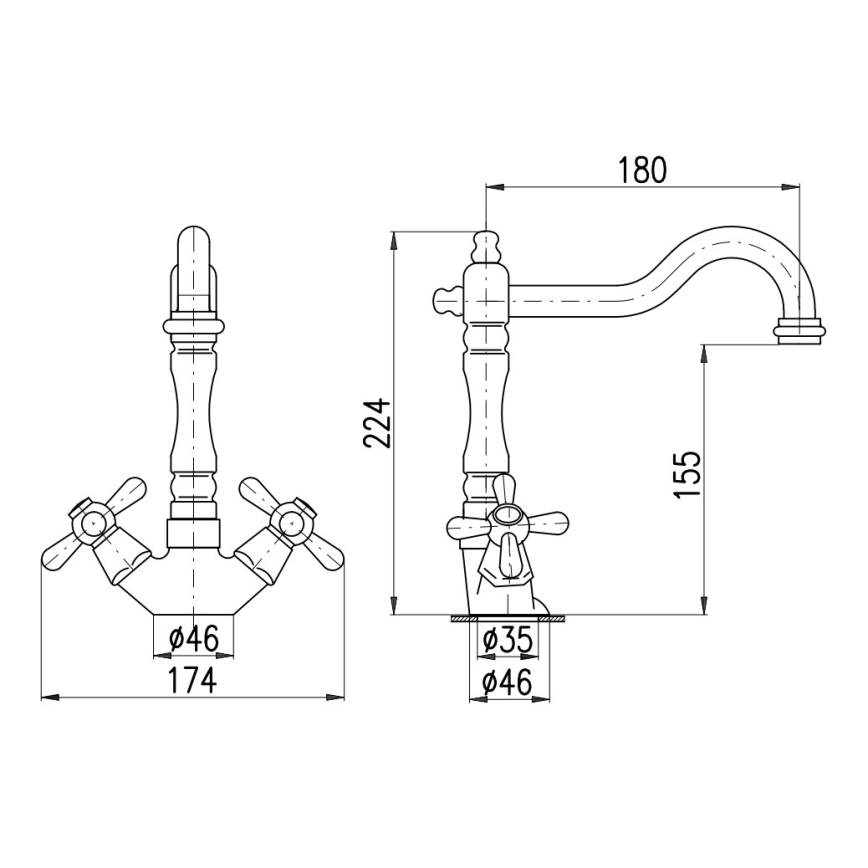 RAV Slezák MK121.0/8SM - Смесител за умивалник/кухненска мивка + изпускател MORAVA RETRO 22,4 cm стар месинг
