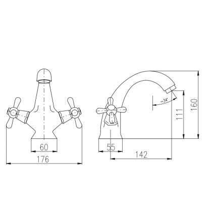 RAV Slezák MK128.0CMATSM - Смесител за умивалник MORAVA RETRO 16 см черен/месинг