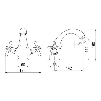 RAV Slezák MK128.0SM - Умивателен смесител MORAVA RETRO 16 см античен месинг