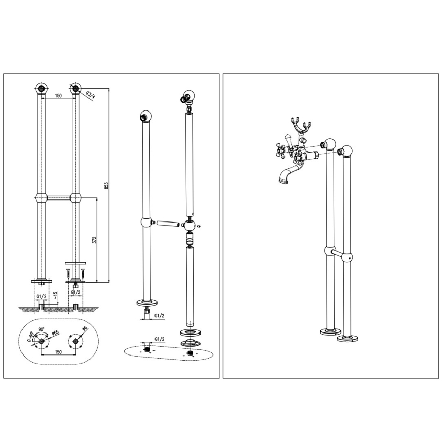 RAV Slezák MK150.5/2CMATSM - Комплект за вана със смесител MORAVA RETRO черен/месинг