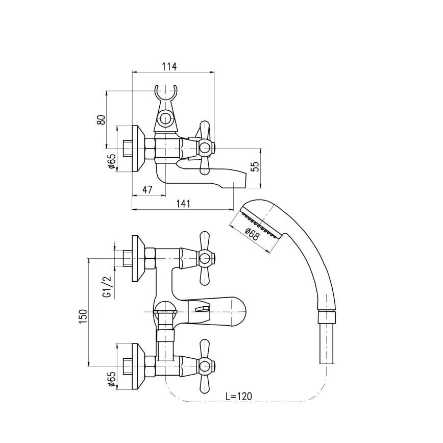 RAV Slezák MK154.5/1 - Комплект за вана със смесител MORAVA, лъскав хром
