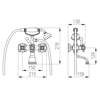 RAV Slezák MK559.5/2SM - Комплект за вана със смесител MORAVA RETRO в античен месинг