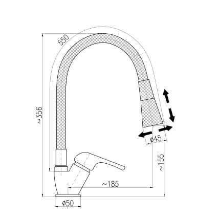 RAV Slezák SA006.0/13 - Кухненски смесител с гъвкаво рамо SAZAVA, 35,6 см, черно/лъскав хром