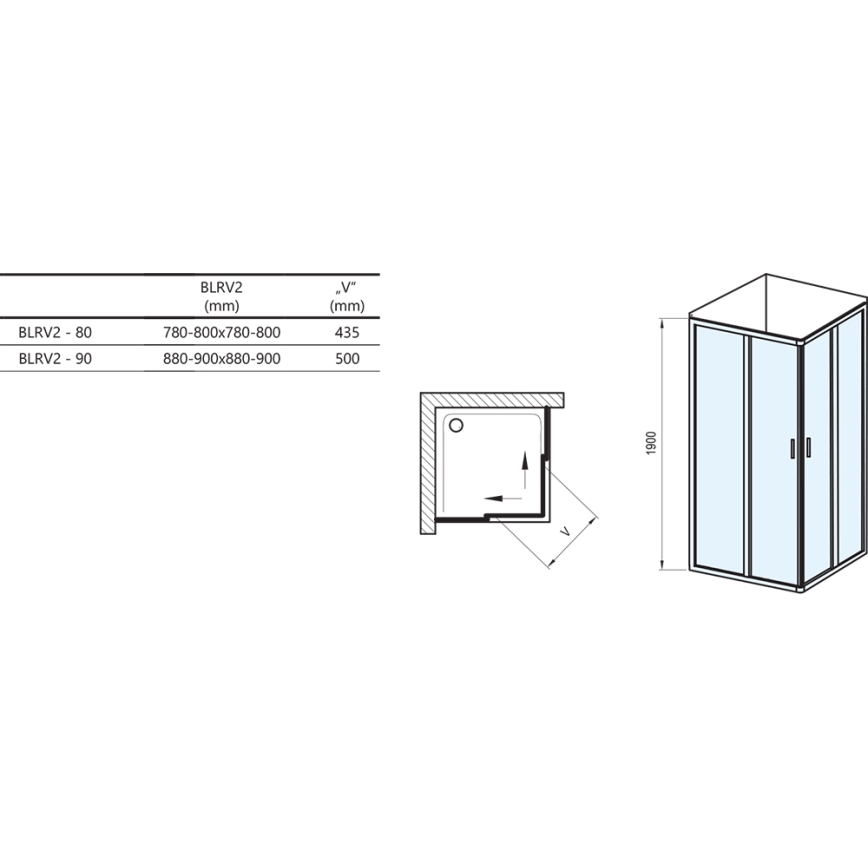 Ravak 1LV40100ZG - Четириделна ъглова душ кабина BLIX 80x80 см бяла