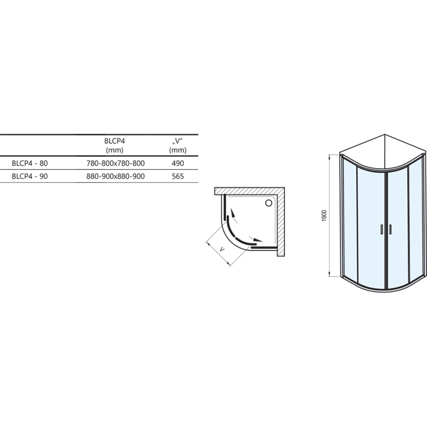 Ravak 3B240C00Z1-Четириделна четвърткръгла душ кабина BLIX 80x80 см лъскав хром