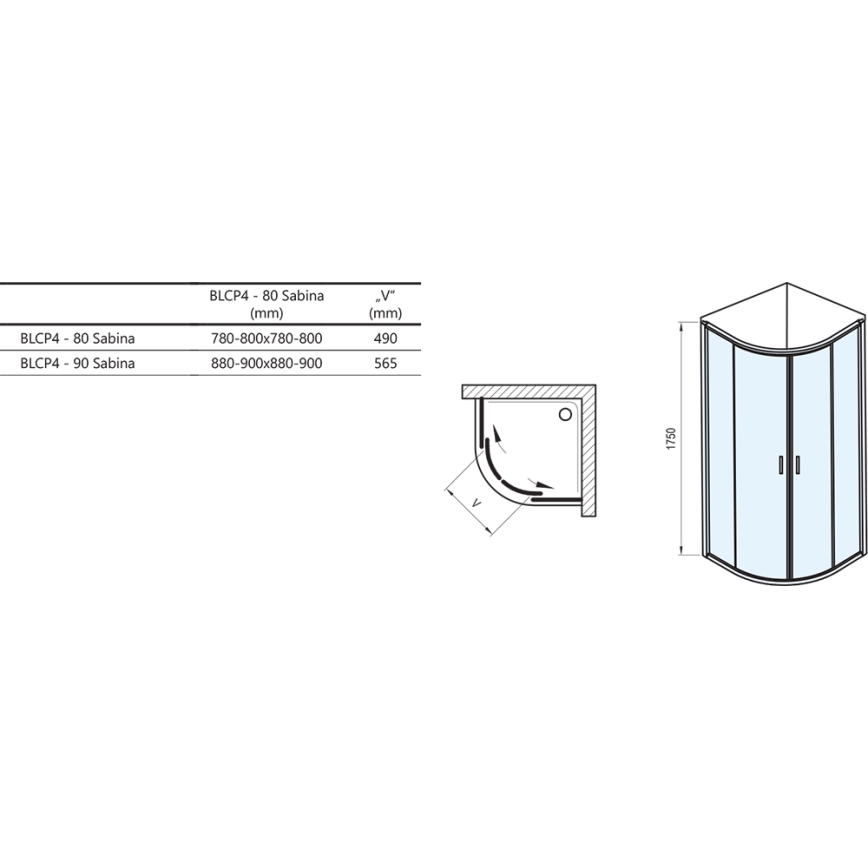 Ravak 3B240U40ZG - Четириделна четвърткръгла душ кабина BLIX 80x80 см сатен