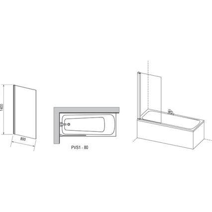 Ravak 79840C00Z1 - Параван за вана 80x140 см с лъскав хром