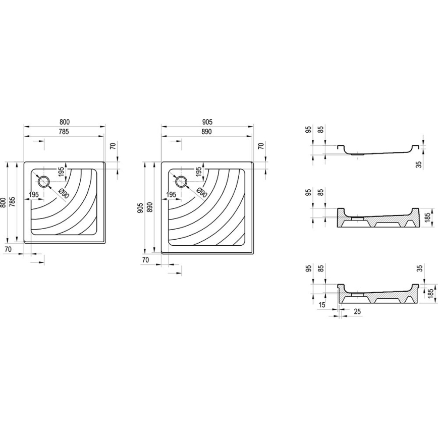 Ravak A007701120 - Квадратен поддушник ANGELA 90x90 см бял