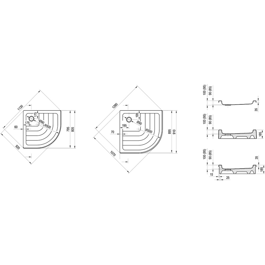 Ravak A204001120 - четвърт-кръгла душ ваничка RONDA 80x80 cm бяла
