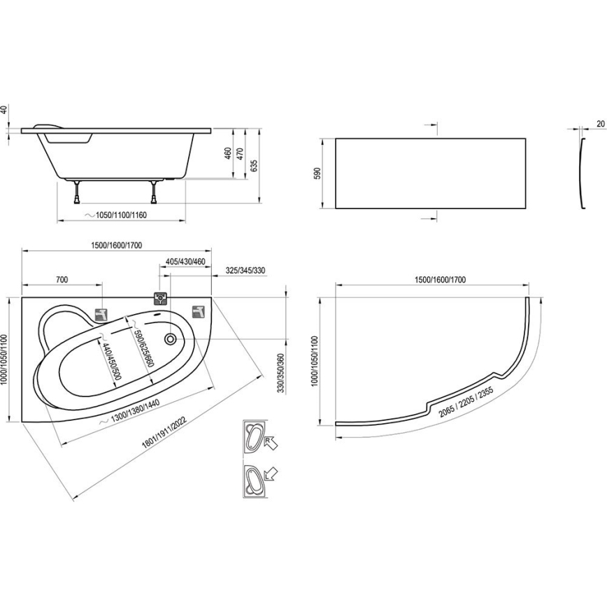 Ravak C461000000 - Ъглова вана ASYMMETRIC 160x105 см акрил/бяла