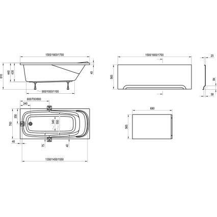 Ravak CO11000000 - Вана VANDA 150x70 см акрил/бял гланц