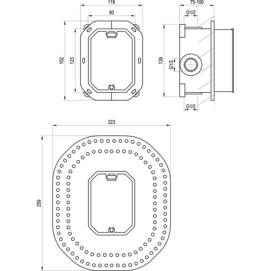 Ravak X070052 - Основно тяло за вградени смесители R-BOX 15,2x11,9 см