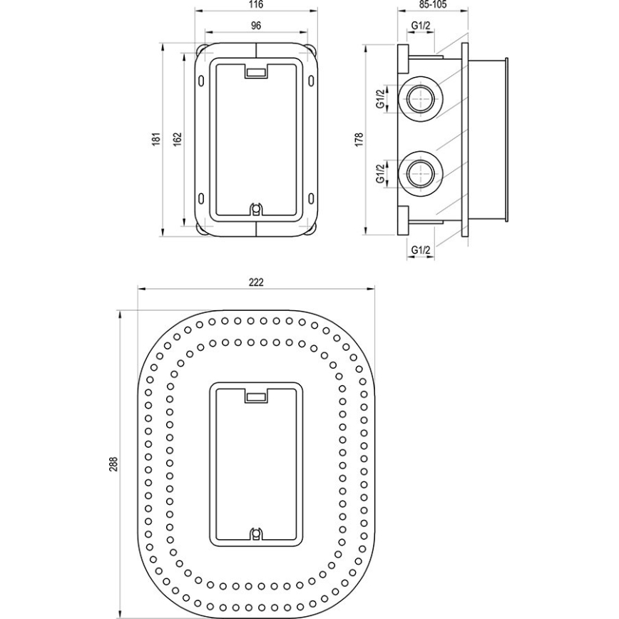 Ravak X070074 - Основно тяло за вградени смесители R-BOX MULTI 18,1x11,6 cm