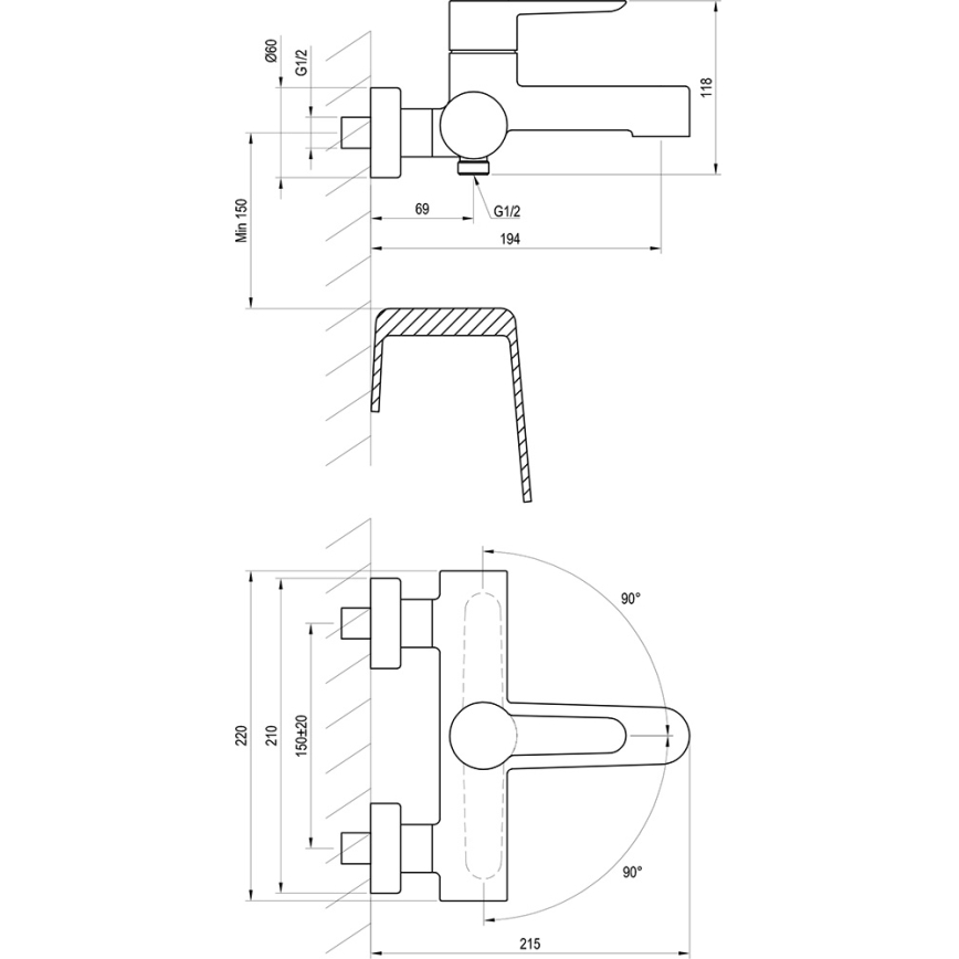 Ravak X070115 - Смесител за вана PURI, блестящ хром