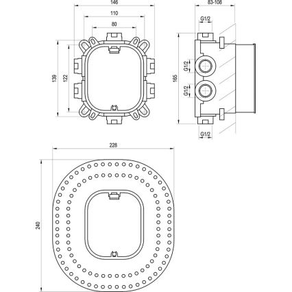 Ravak X070139 - Основно монтажно тяло за вградени смесители R-BOX VARI 13,9x14,6 cm