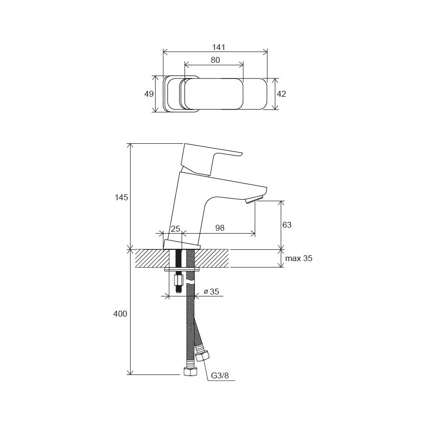 Ravak X070148 - Смесител за мивка FREE 14,4 cm черен