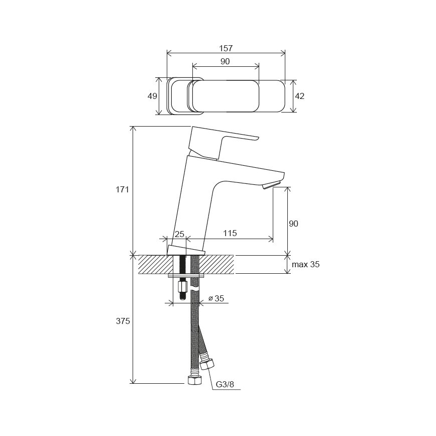 Ravak X070150 - Смесител за умивалник FREE 17,2 cm черен