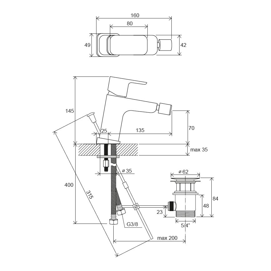 Ravak X070155 - смесител за биде + изпускател FREE черен