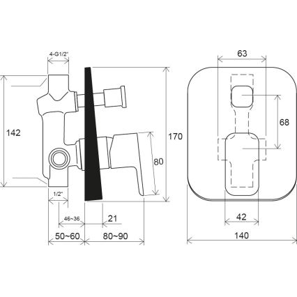 Ravak X070156 - Душ смесител за вграден монтаж FREE, черен