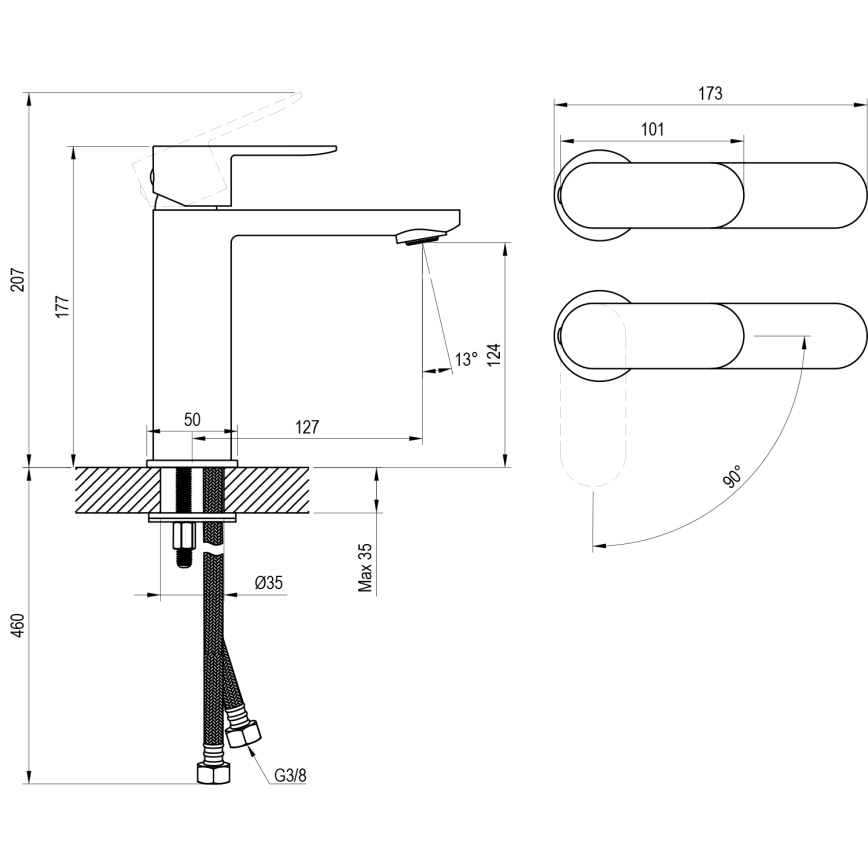 Ravak X070460 - Смесител за мивка CHROME 17,7 см, черен