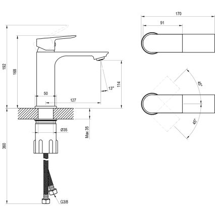 Ravak X070652 - Смесител за умивалник PLAN 16,8 см, четкан графит