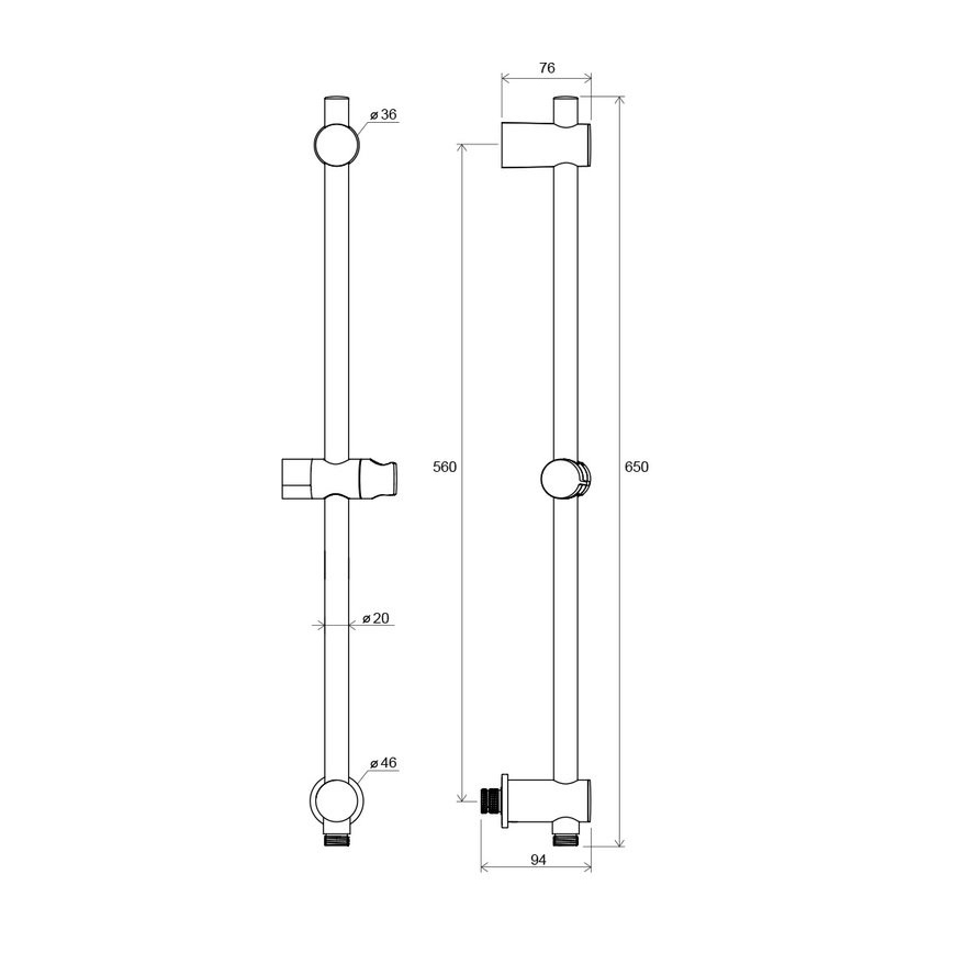 Ravak X07P342 - Душова шина с извод за стена 65 см, лъскав хром