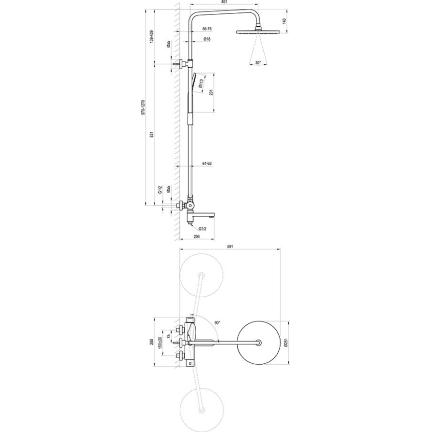 Ravak X07P642 - Душ комплект със смесител, полиран хром