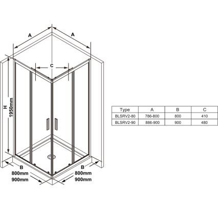 Ravak X1LM70C00Z1 - Ъглова четириделна душ кабина BLIX SLIM 90x90 cm лъскав хром