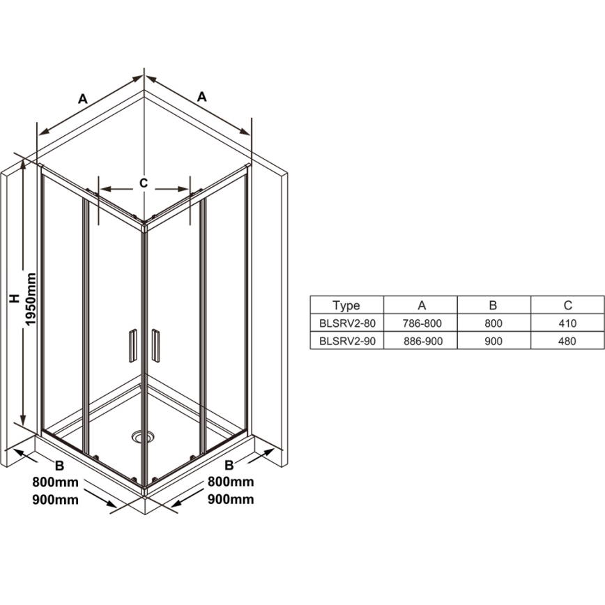 Ravak X1LM70C00Z1 - Ъглова четириделна душ кабина BLIX SLIM 90x90 cm лъскав хром