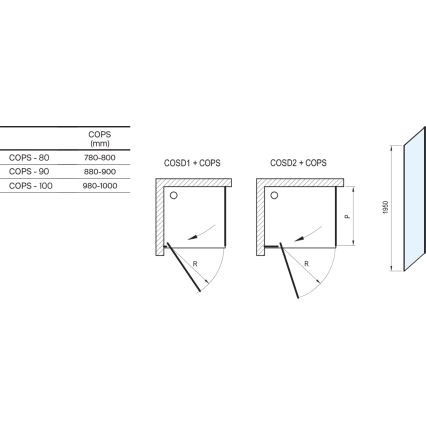 Ravak X9VV40300Z1 - Фиксирана душ стена COOL 80x195 см черна