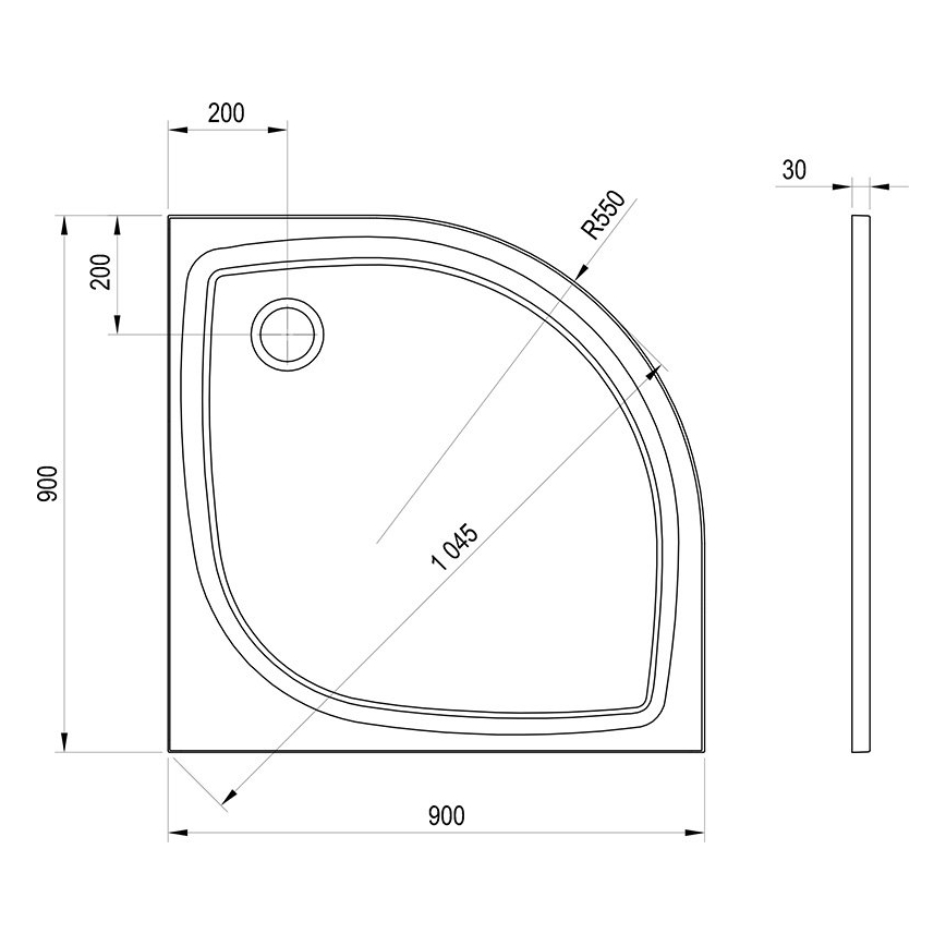 Ravak XA237711010B - Четвърткръгло душово корито ELIPSO 90x90 см бяло