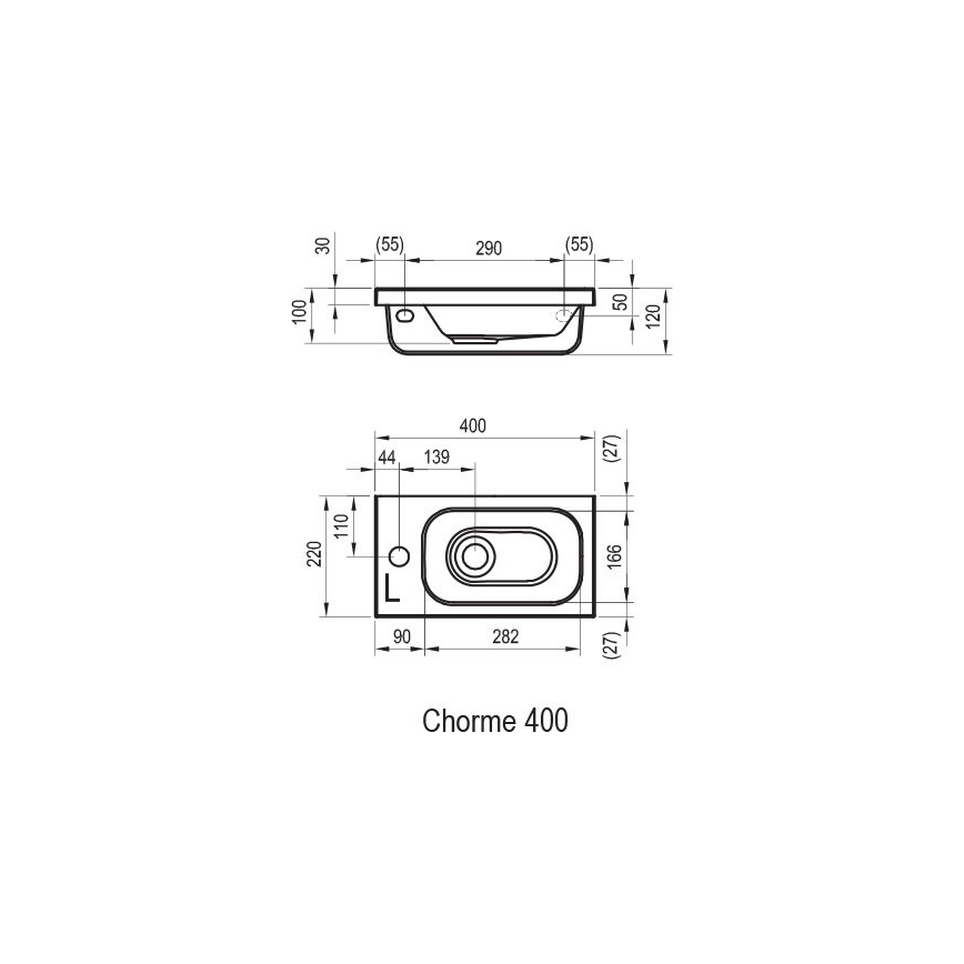 Ravak XJGL1100000 - Окачена мивка CHROME 40x22 см излят мрамор/бяла