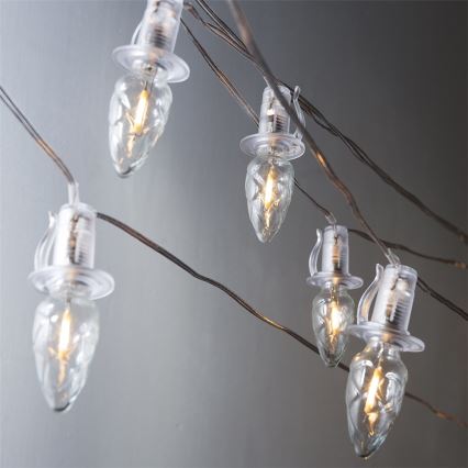 Разширяем LED външен коледен гирлянд CONE FILAMENT 20xE10 14m прозрачни крушки / топла бяла светлина IP44, Произведено в Чехия