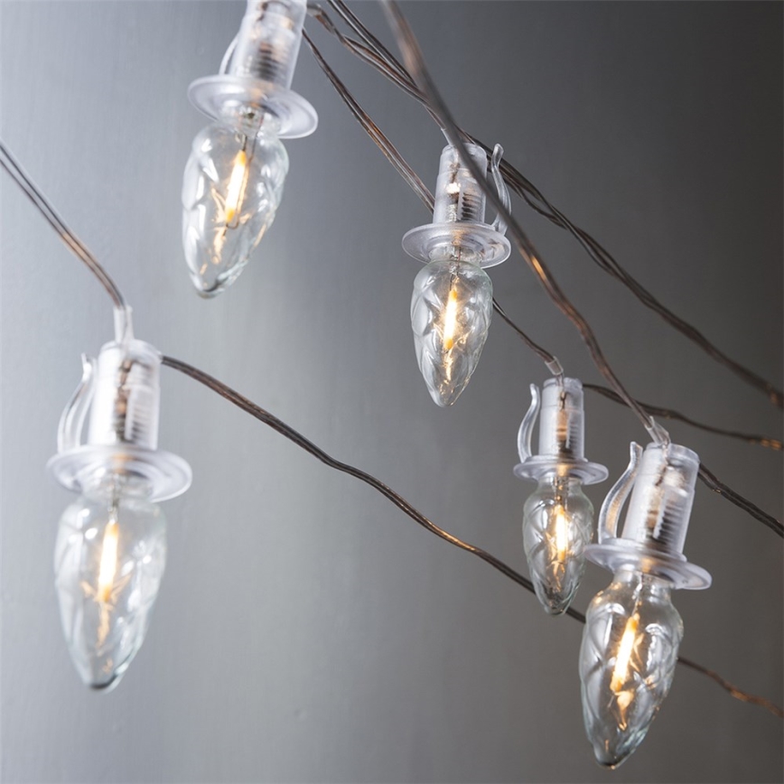 Разширяем LED външен коледен гирлянд CONE FILAMENT 20xE10 14m прозрачни крушки / топла бяла светлина IP44, Произведено в Чехия
