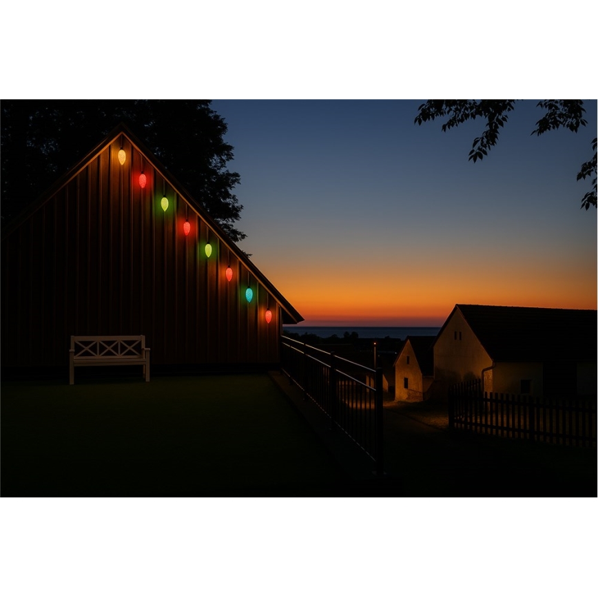 Разширителна LED външна гирлянда CONE FILAMENT 20xE10 14m цветна/топло бяла IP44, Произведено в ЕС