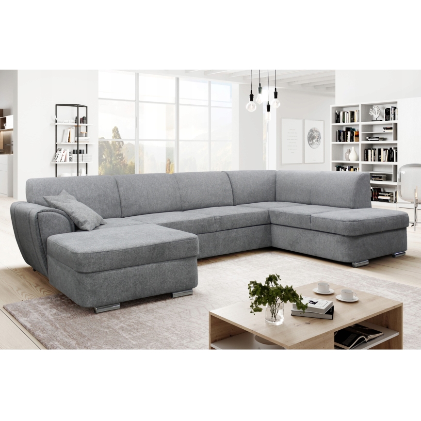 Разтегаем десен ъглов диван в U-образна форма SERPA с място за съхранение, сив