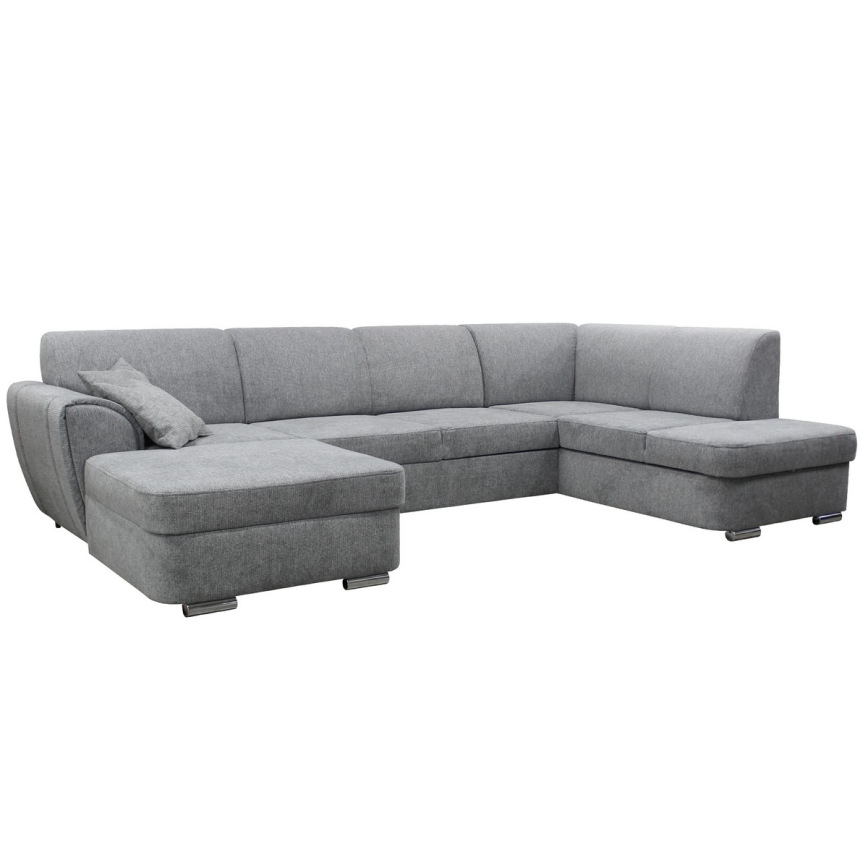 Разтегаем десен ъглов диван в U-образна форма SERPA с място за съхранение, сив
