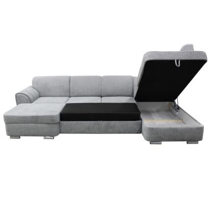 Разтегаем десен ъглов диван в U-образна форма SERPA с място за съхранение, сив
