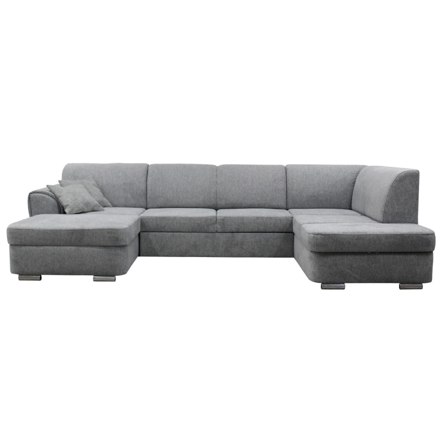 Разтегаем десен ъглов диван в U-образна форма SERPA с място за съхранение, сив