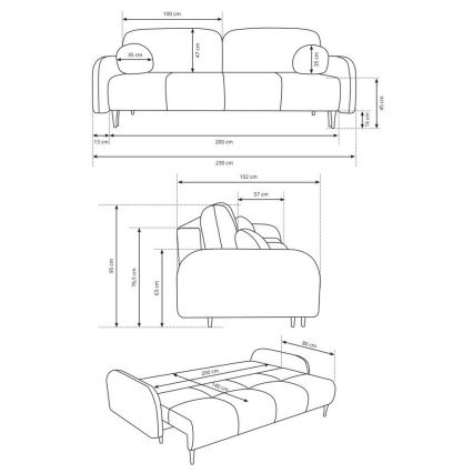 Разтегаем триместен тапициран диван CLOUDY — тюркоазен