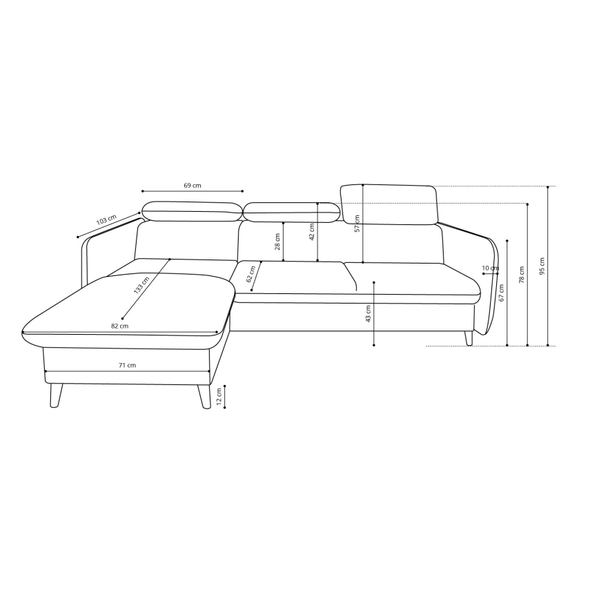 Разтегаем ъглов диван тип L с ракла NISA, ляв, сив